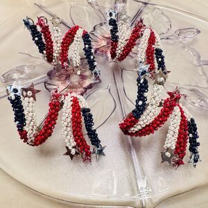 4pc Patriotic Beaded Napkin Rings – Red White Blue Wire Wrapped USA Flag Stars